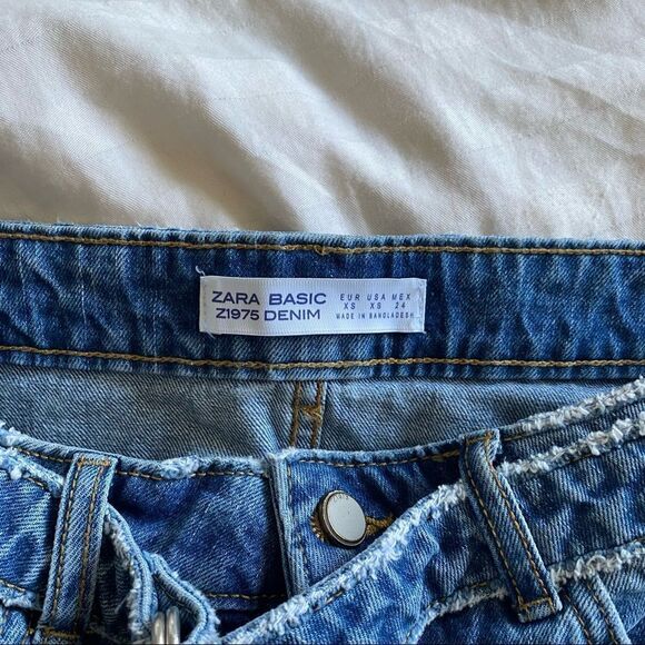 Zara Denim Belted Mini Skirt Raw Distressed Hem - Picture 5 of 5